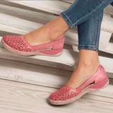Retro Pu Leather Hollow Out Flats Women Spring Summer Thick Sole Wedges Shoes Woman Comfy Slip on Casual Shoes Size