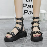 Sandals Woman Leather Low-heeled PU Rome Slides Fabric Hoof Heels Rubber Low Sandals Woman Leather Low-heeled Slides