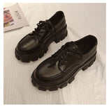 Leather Shoes Female 2020 New Wild Thick High Heel Retro Black Work Shoes Spring and Autumn Sponge Cake Low Single