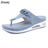 Summer Shoes Women Wedges Sandals Summer Holiday Shoes Flip Flops Wedge Heel 4cm Blue Black Plus Size 42