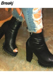 Color Ankle Boots Women's Boots 2023 New Printed Waterproof Thick Sole High Heels Thick Sole Open Toe Zipper Shoes