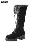 dropship 2023 large size 43 winter warm fur Shoes woman outdoor snow boots Women shoelaces knee high Boots female