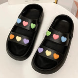 Heart Decoration Platform Sandals for Women Summer 2023 Eva Soft Sole Baech Slippers Woman Anti-Slip Pink Slides