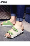 New Summer Men Beach Suede Cork Slipper Couple Shoe Casual Nubuck Leather Women Outdoor Double Buckle Slide