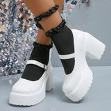 High Heels Mary Jane Shoes for Women Pu Leather Chunky Platform Pumps Woman Gothic Buckle Strap Lolita Shoes Size