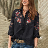 Women's Embroidery Blouse 2022 ZANZEA Elegant Denim Blue Shirts Long Sleeve Chemise Female Button Down Blusa Tunic