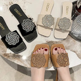 Breakj New Water Diamond Flat Bottom Slippers Female Korean Version Of A Character Cool Drag Female New Women Slippers