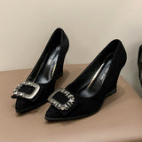 Breakj Set Autumn High Heel Work Shoes 43 Yards Fashion Water Drill New Women's Shoes Tip Black Slope Single Shoes