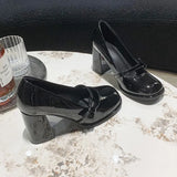 2024 New Bow Buckle Belt Single Shoes Sweet Vintage French Pink Thick High Heels Mary Jane Shoes