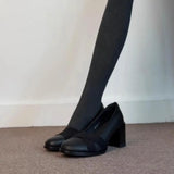 And Winter 2025 New One-Legged Round Head High-Heeled Women Retro Commute Cross-Carrying Temperament Thick Heel Single