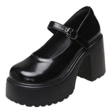 2023 Super High Heels Mary Jane Shoes Women Ankle Buckle Chunky Platform Pumps Woman Pu Leather Y2K Goth Shoes