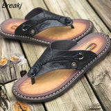 New Summer Handmade Leather Slippers Trendy Fashion Men's Flip-flops Outdoor Breathable Comfortable Men and Simple