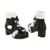 Women Winter Snow Warm Lambswool Fur Plush Lining PU Leather Ankle Boots Pearl Bowknot Anime Cosplay Girls Lolita Platform