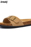 2023 New Summer Beach Holiday Women Cork Slipper Casual Buckle Non-slip Outside Nubuck Leather Slip on Slides
