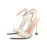 / Summer 2023 New Ultra High Heel Metal Plating With Pointed Cross Strap Roman