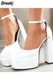 Pumps Chunky Heel Ankle Strap Shoes 2023 Spring Summer Fashion Sexy Mary Janes Wedding Shoes Pumps Big Size
