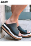 Summer Women Platform Slip On Sandals Open Toe Contrast Color Wedge Beach Shoes Ladies Outdoor Slippers Slides