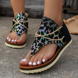 Breakj Size Sandals Women Popular Summer New Clip Toe Print Flat Sandals Women's Back Zipper Women