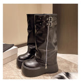 Breakj Bottom Big Head Trouser Boots Women 2025 Autumn And Winter New Pine Cake With But Knee Fashion Belt Buckle Knight
