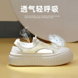 Breakj Summer New Korean Ins Breathable Small White Shoes Hollow Leisure Board Shoes Thick Platform Joker Pine Cake Women's Shoes XT
