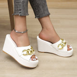 Women Slippers Flip Flop for Ladies Round Head Open Toe Casual Outdoor Female Wedge Chain High Heel 2023 New Large Size