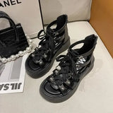 Sandals Woman Leather Low-heeled PU Rome Slides Fabric Hoof Heels Rubber Low Sandals Woman Leather Low-heeled Slides