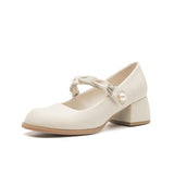Breakj Heel Single Shoes Women 2023 New Summer French Mary Jane Women's Shoes Mouth College Soft Bottom White Small Leather Shoes