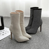 Women Boots Pointed Rhinestone High Heel Boots Autumn Winter Women Shoes Have 42 Yards