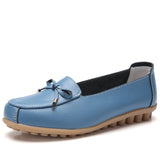 Women‘s Spring Casual Shoes Ladies Soft Leather Butterfly-Knot Flats Non-Slip Rubber Sole Loafers White Shoes for