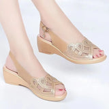 Shoes 2023 Hot Sale Women's Sandals Summer Mesh Fish Mouth Chunky Heel Semi-High Heeled Hollow Out Soft Bottom Mom