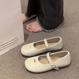 Breakj Temperament Mary Jane Shoes Women 2025 Autumn New Retro Buckle Single Shoes Flat Sole Round Leather