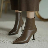Heel Ankle Boots Women Korean Version Of Autumn And Winter New Ankle Boots Small Heel White Pointed French Thin Heel Side Zipper Martin Boots
