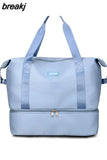 Travel Dufflel Bag Solid Color Dry Wet Separated Portable Waterproof Outdoor Gym Fitness Tote Bag for