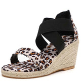 Sandals Women Wedges Elastic Band Peep Toe Woman Shoes Cross Light Platform Hemp Bottom Ladies Female Sandals