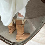 Breakj One Snow Boots Women 2025 Winter New Retro Round Head Flat Bottom Plus Velvet Tube Snow Cotton But Knee