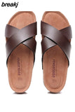 2023 Fashion Men Beach Cross Cork Slippers Summer Unisex Solid Color Non-slip Outside PU Leather Slide