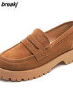 Size 34-42 Casual Loafers For Women Real Leather Flats Platform Shoes Fashion Chain Chunky Heel Ladies Retro