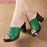 Fashion Women Sandals Comfortable Genuine Leather Thick Heels Women's Casual Shoes Summer Platform Sandal Plus Size