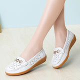 Women Casual Shoes Leather Ladies Breathable Flats Shoes Cut Out Women's Loafer Office Slip-on Moccasins Plus Size