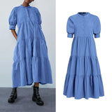 Women's Summer Dress Bohemian Sundress 2022 VONDA Vintage Lantern Sleeve Swing Party Long Dress Casual Robe