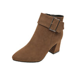 And Winter New High Heel Belt Buckle Tip Korean Version Of Short Boots Women's Velvet Martin Boots Women's