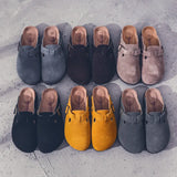 Autumn Women's Closed Toe Slippers New Suede Leather Yellow Mule Clogs Cork Sandals For Women Garden Clog