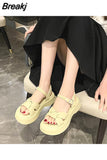 Sandal Woman Luxury 2023 Summer Clogs With Heel Female Shoe All-Match Med Fashion Thick Girls Comfort Medium Beige