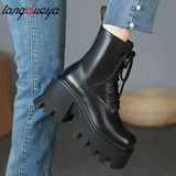 Women's Ankle Boots Zip Lace Up Square Toe Ladies Boots Thick Bottom Non-slip High Heels Female Shoes Winter Footwear