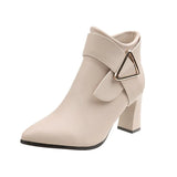 Breakj Autumn And Winter New Thick And Short Boots Women's Sharp-Headed Side Zipper Fashion Belt Buckle High Fashion