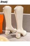 Women Boots High Heels Female Shoes Boots-Women Round Toe Stiletto Mid Calf Rock Ladies Rubber Summer 2023