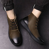 New Leather Cowhide Boots Men's Winter Men's Leather Hight-Top Shoes Fleece-Lined Warm Design Cotton-Padded