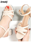 Women Sandals Genuine Leather New Large Size Comfort Square Heel Sandals Open Toe Shoes Woman Fashion Sandals
