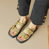 Size 34-40 Women Sandals Buckle Real Leather Low Heels Shoes For Women Rome Wedge Platform Sandalias Casual Office