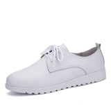 Women 's Leather Casual Shoes Breathable Lace-Up Sneakers Comfortable Ladies Flat Loafers Non-Slip Work White
